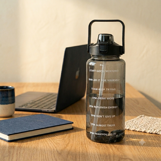 Nudge 2L water bottle jug with time-of-day markers for daily hydration tracking
